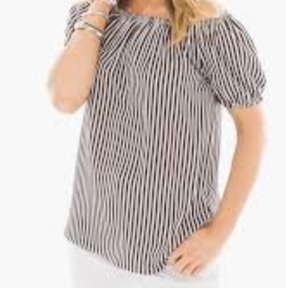 Size 0 chico's black and white pinstripe off-the-shoulder blouse - Picture 10 of 10